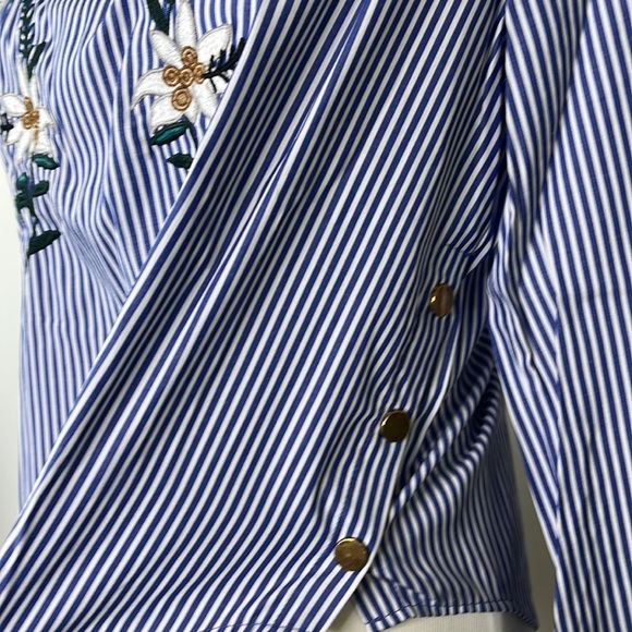 ZARA BASIC Collection Stipe Botanical Long Sleeve Blouse - Picture 4 of 6